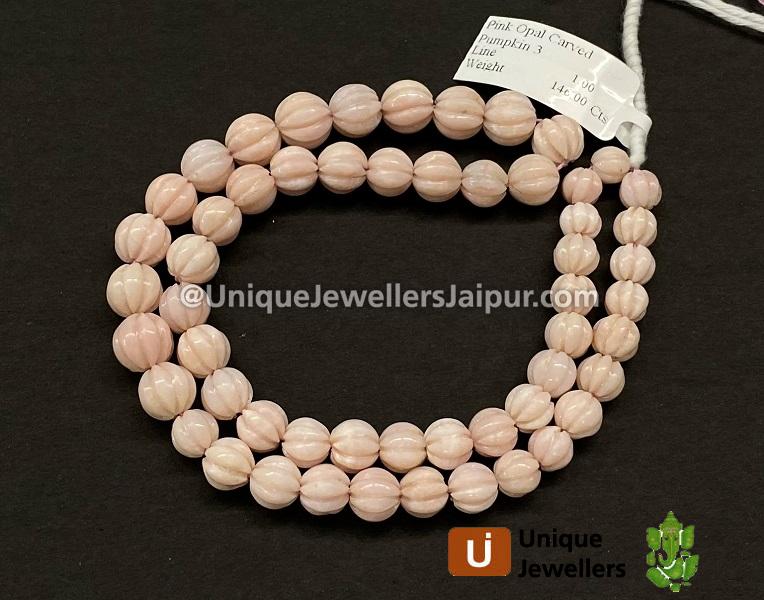 Pink Opal Carved Melon Beads
